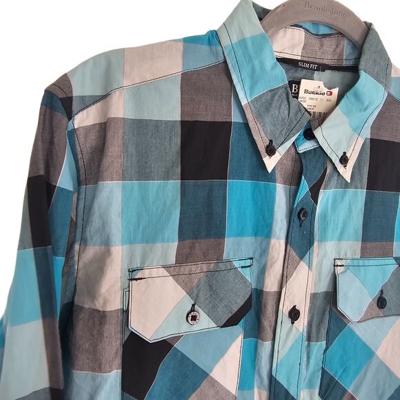 BKE Shirt Men M Blue Plaid Shirt Slim Fit Button Down Shirt Long Sleeve Shirt - Picture 5 of 9